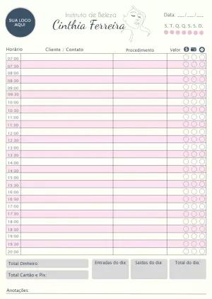 Folha de Agendamento para Salão de Beleza Editável para Imprimir