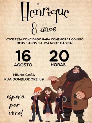 Convite Aniversário Harry Potter com Personagens para Editar