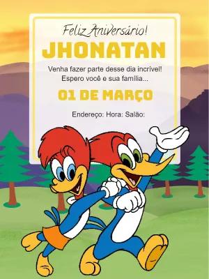 Convite de Aniversário Pica Pau Editável para Imprimir