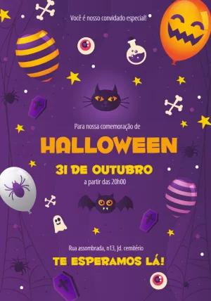 Convite de Halloween com Ilustrações Assustadoras para Editar