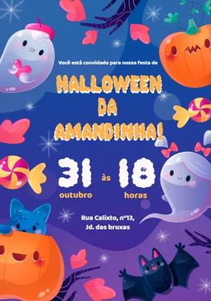 Convite de Halloween com Fantasmas Fofos para Editar Online