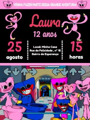 Convite de Aniversário Huggy Wuggy e Kissy Missy para Editar