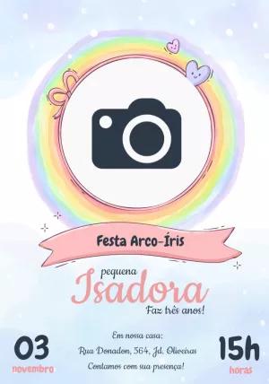 Convite Aniversário Arco-Íris com Foto para Editar Online