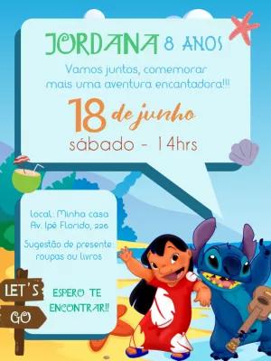 Convite Aniversário Lilo & Stitch Editável Online para Imprimir