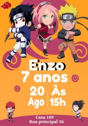 Convite de Aniversário Naruto com Personagens para Editar Online