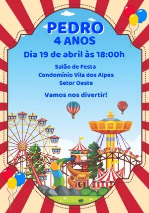 Convite de Aniversário Parque de Diversões para Editar Online