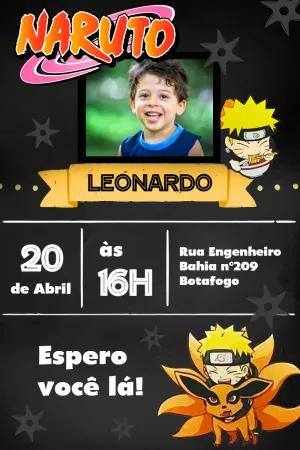 Convite Aniversário Naruto Chibi com Foto para Editar Online
