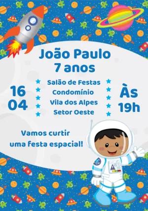Convite de Aniversário Astronauta Menino para Editar Online