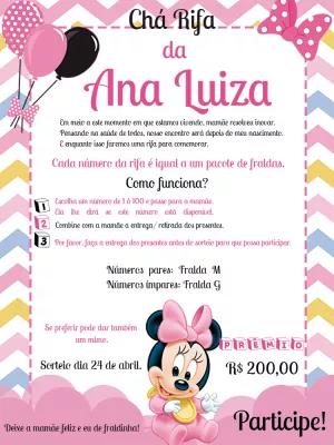 Convite Chá Rifa Minnie Baby Rosa para Editar Online