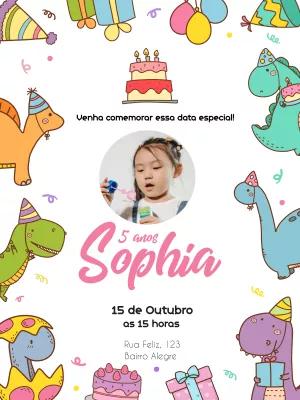 Convite de Aniversário Dinossauro com Foto para Editar Online