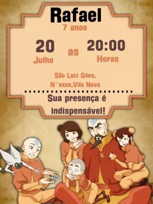 Convite Aniversário Avatar A Lenda de Aang para Editar