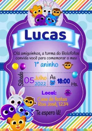 Convite de Aniversário Bolofofos Editável para Imprimir