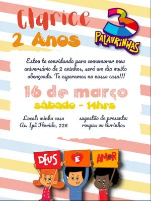 Convite Aniversário 3 Palavrinhas com Personagens para Editar