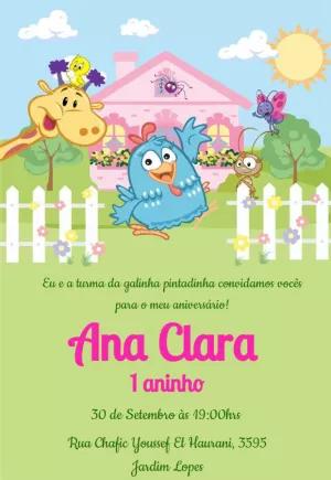 Convite de Aniversário Galinha Pintadinha para Editar Online