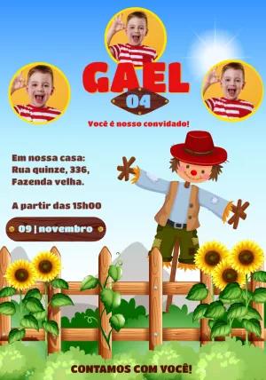 Convite Aniversário Espantalho com Foto para Editar Online
