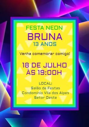 Convite de Aniversário Neon Editável para Enviar Online