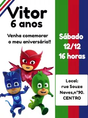 Convite de Aniversário Pj Masks para Editar Online