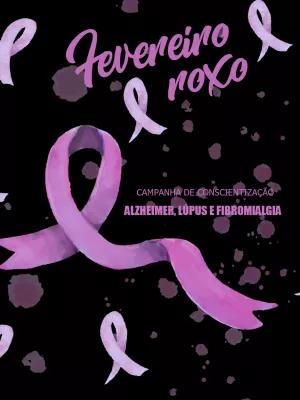 Arte Editável Fevereiro Roxo com Laço para Conscientização