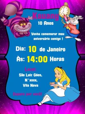 Convite Aniversário Alice no País das Maravilhas para Editar