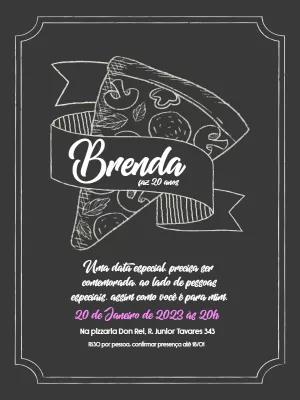 Convite de Aniversário Pizza Estilo Lousa para Editar Online