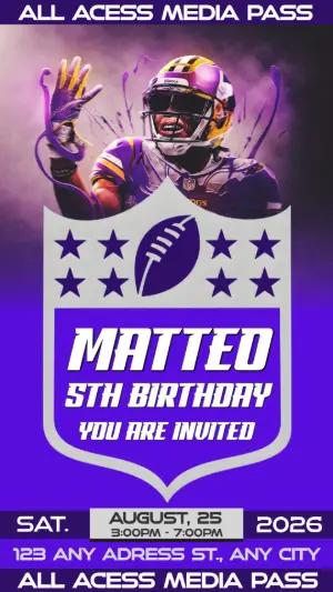 American Football Birthday Invitation Justin Jefferson Vikings 