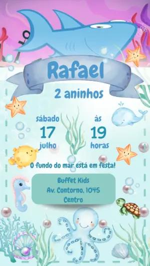 Convite Animado Aniversário Fundo do Mar para Editar Online