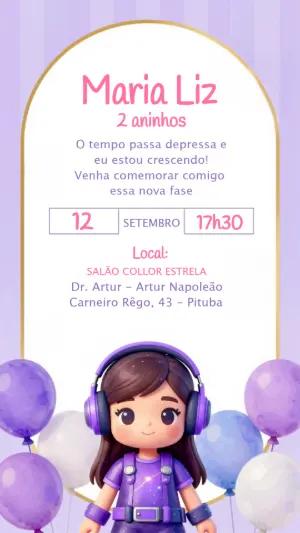 Convite Digital Aniversário Infantil Menina Astronauta Editável