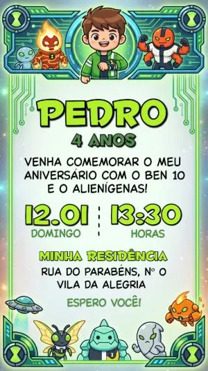 Convite Digital Ben 10 com Alienígenas para Editar