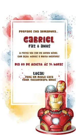 Convite Digital Aniversário Infantil Homem de Ferro Editável