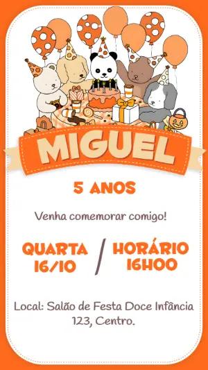 Convite de Aniversário Animais Fofos Estilo Desenho para Editar
