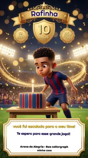 Convite de Aniversário Futebol Infantil 3D Modelo Editável