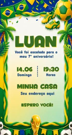 Convite de Aniversário Infantil Futebol Brasil para Editar
