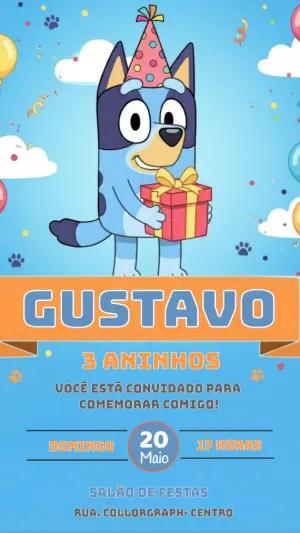 Convite de Aniversário Bluey Infantil Colorido para Editar