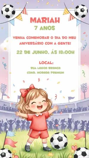 Convite Aniversário Futebol Menina para Editar Online
