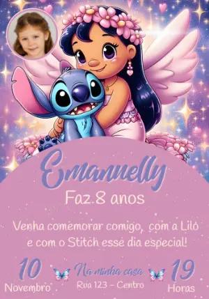 Convite Digital Lilo & Stitch Anjo com Foto para Editar