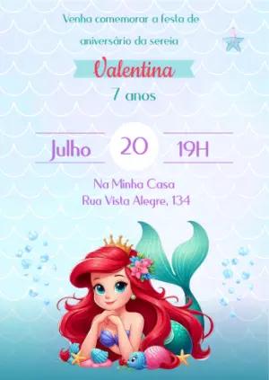 Convite Aniversário Pequena Sereia para Editar Online