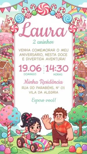 Convite Detona Ralph Corrida Doce para Aniversário Editável