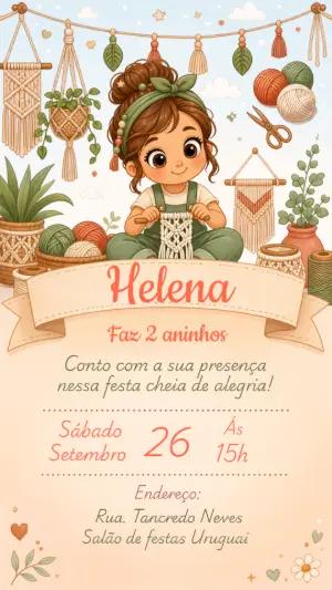 Convite de Aniversário Boho Chic Macramê para Editar