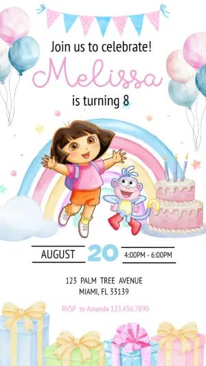 Editable Dora the Explorer Birthday Invitation with Watercolor Art