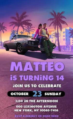 GTA 6 Style Birthday Invitation Template for Editing