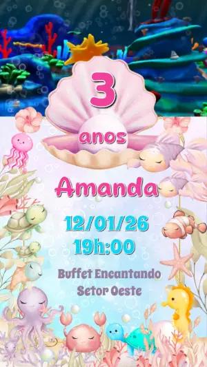 Convite Animado Fundo do Mar Infantil para Editar Online