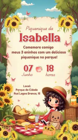 Convite Aniversário Piquenique com Girassóis para Editar