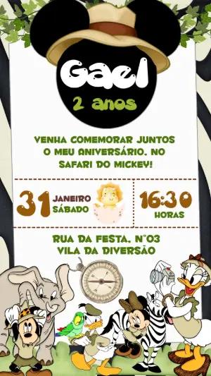 Convite de Aniversário Mickey Safari Infantil para Editar