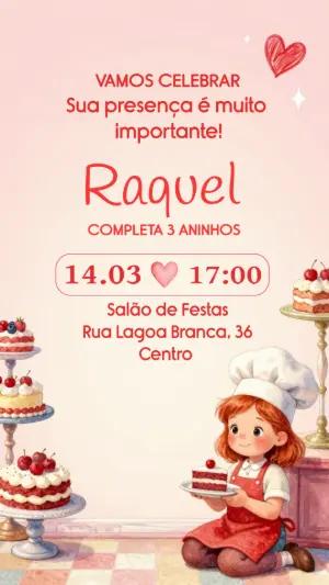 Convite de Aniversário Confeitaria Menina Fofo para Editar