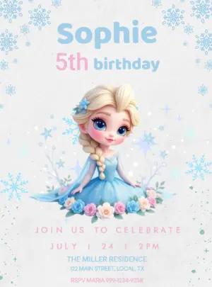 Ice Princess Birthday Invitation Editable Digital Template