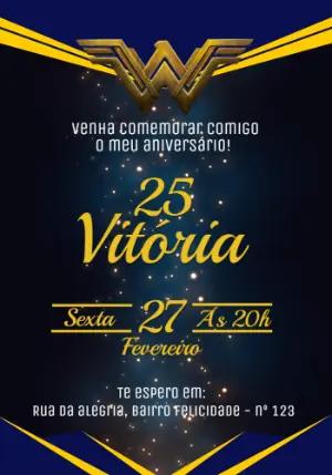 Convite de Aniversário Mulher-Maravilha Dourado para Editar
