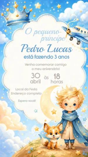 Convite de Aniversário Pequeno Príncipe Aquarela para Editar