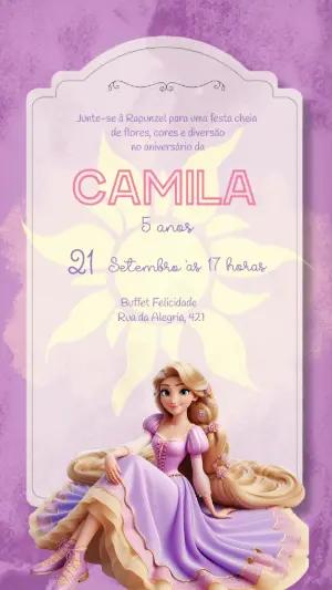 Convite Editável de Aniversário com Tema Rapunzel