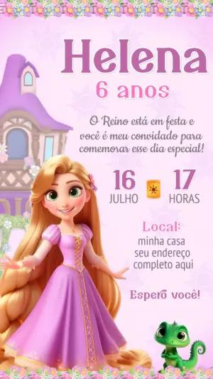 Convite de Aniversário Rapunzel Enrolados | Modelo Editável