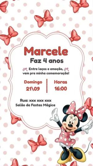 Convite Aniversário Minnie Rosa com Laços para Editar Online